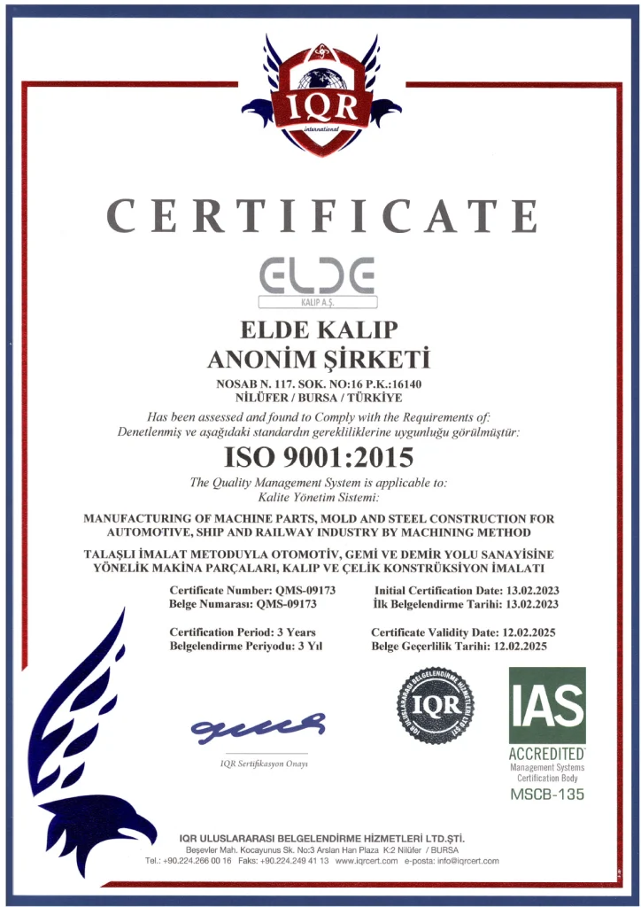 ELDE KALIP A.Ş ISO BELGESİ GÜNCEL